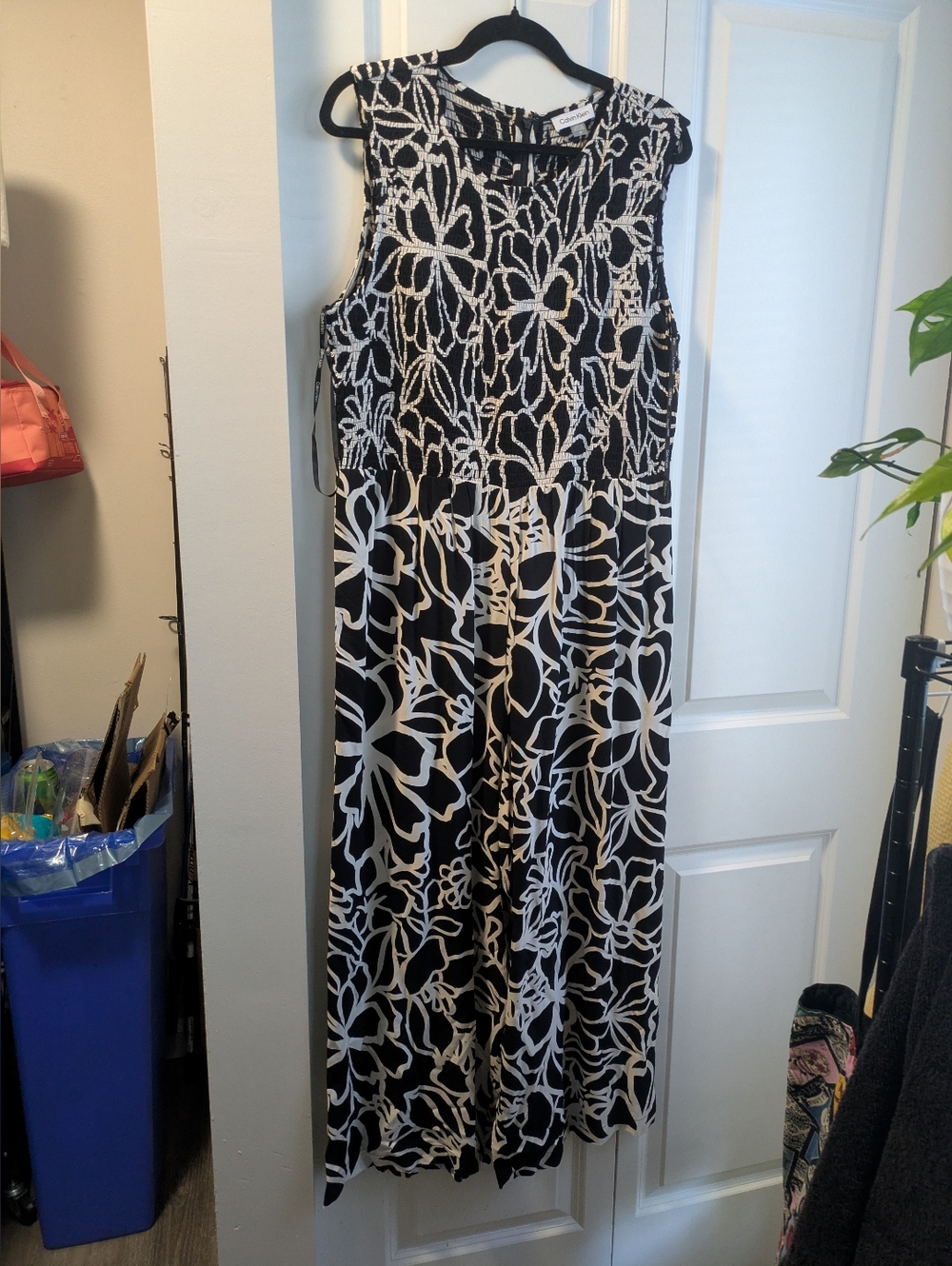 Sleeveless Black & White Floral Maxi Jumpsuit